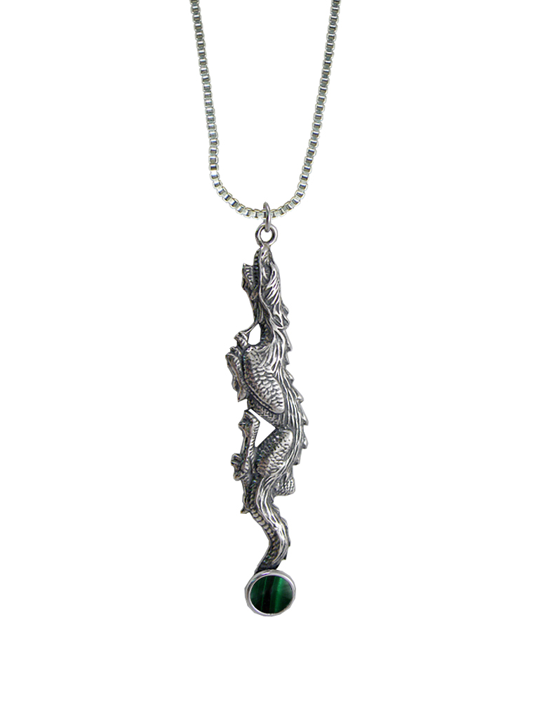 Sterling Silver Stealth Dragon Pendant With Malachite